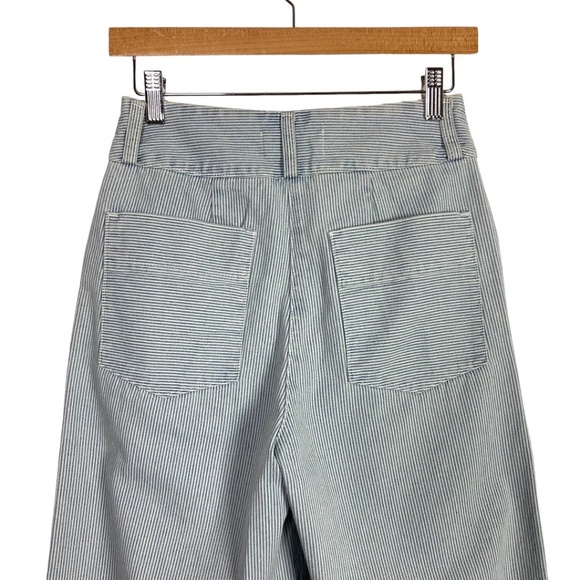 SELF CONTRAST BLUE AND WHITE PINSTRIPE FRONT POCKET WIDE LEG JEANS - Picture 2 of 3